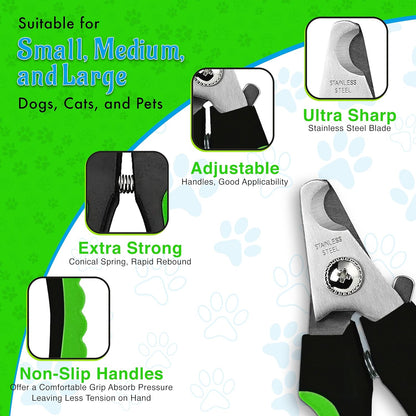 Dog Nail Clippers - Dog and Cat Pet Nail Trimmers with Nail File | Grooming Tool for Pets with Lick Mat - Professional Nail Clippers for Small Medium Large Breeds, Green